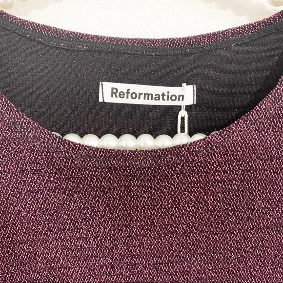 REFORMATION Riley Blush Sparkle Long Sleeve Dress size Large - Picture 7 of 11